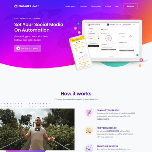 Landing page for social media automation software