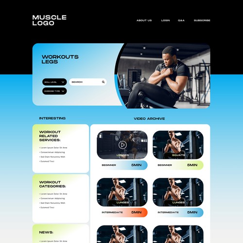 Website layout for fitness website
