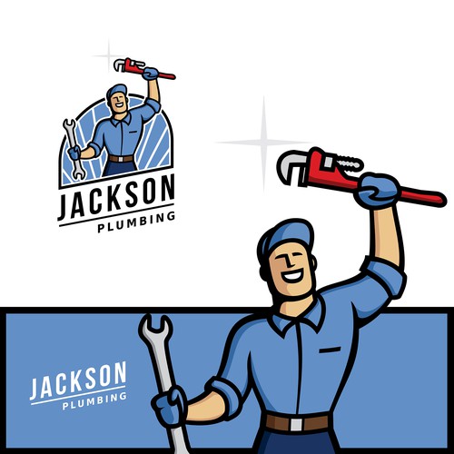 cartoon 60's mascot logo of man holding shovel