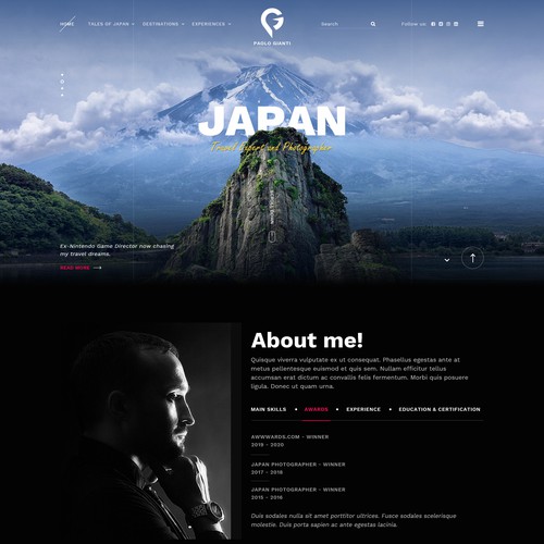 Modern dark-theme Photography website about Japan