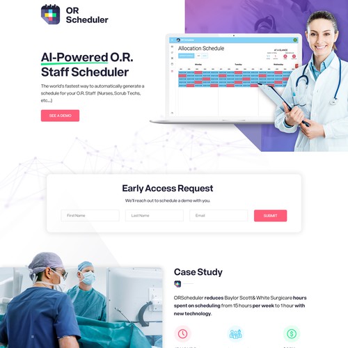 Website design for ai powered scheduler hospitals