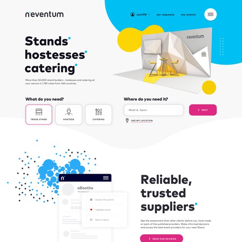 Homepage for events stand creators