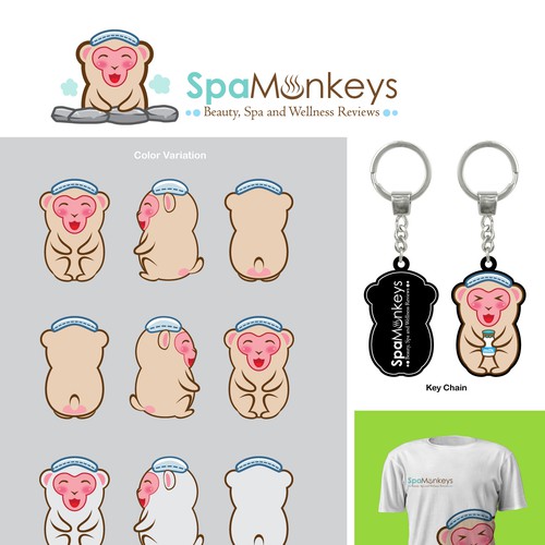 Create a cute, adorable mascot logo for Spa Monkeys