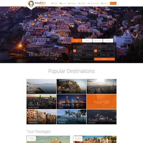 Homepage design for a travel agency