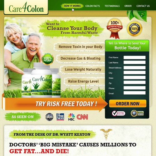 Sales site for Colon Cleanse health supplement - lots of interesting copy and images provided