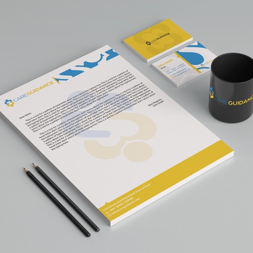 Create an informative and aesthetic business card + letterhead for Care Guidance