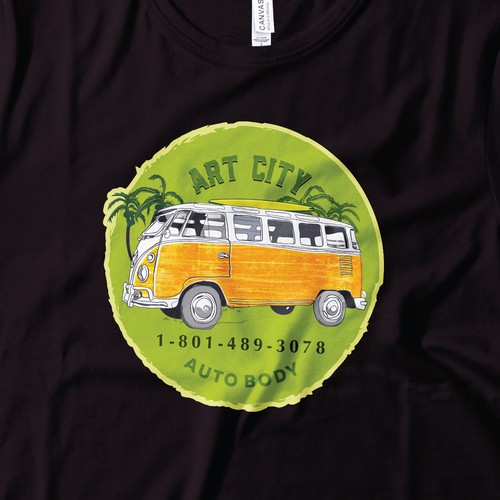 Vintage camper van design for an Auto Body Shop