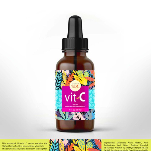 BRIGHT VIBRANT COLORFUL DETAILED VITAMIN C SERUM PRODUCT LABEL