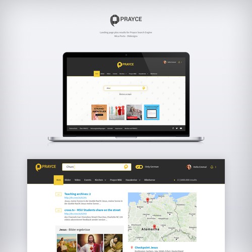 Webdesign for Prayce, a Christian search engine