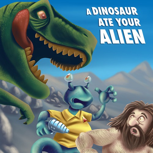 Designing a book cover for "A Dinosaur Ate Your Alien"