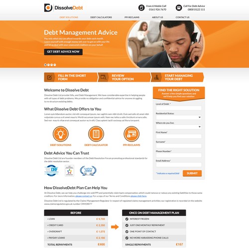Lead generating landing page for Dissolve Debt