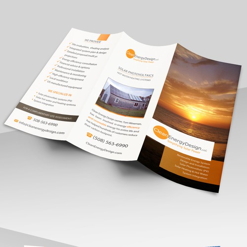 Tri-fold brochure for Clean Energy Design