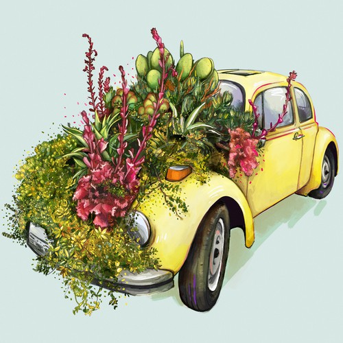Groovy Beetle with succulents