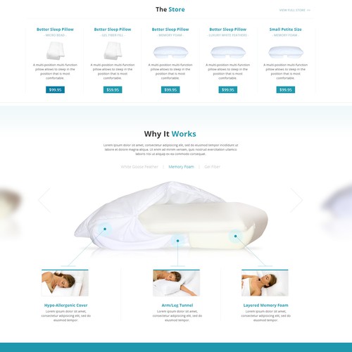 Modern website design for a Better Sleep Pillows