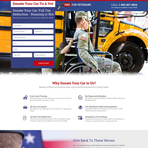 Website Design for CArs For Veterans Website