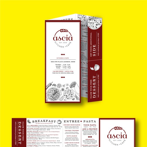 Ascia Kitchen + Cafe Tri-Fold Menu Design