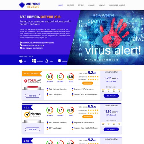 Anti-Virus review homepage design