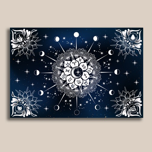 Moon mandala tapestry design for wall