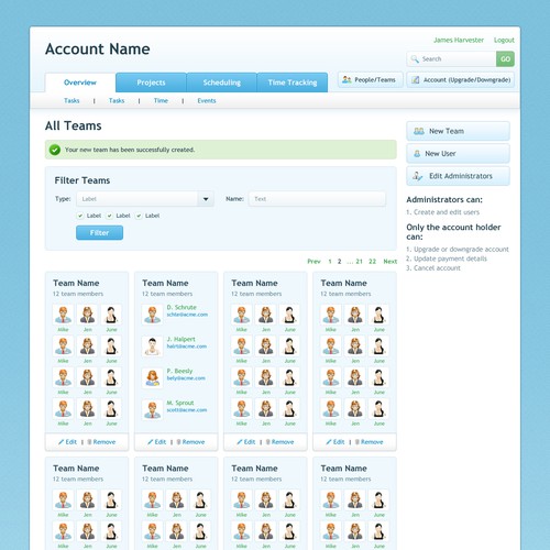 New website / interface for an online business tool