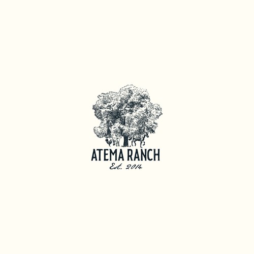Tree, Horse, Cattle, Rooster logo cocept for Atema Ranch