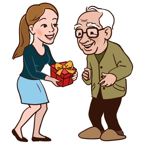 Girl and Grandpa Illustration