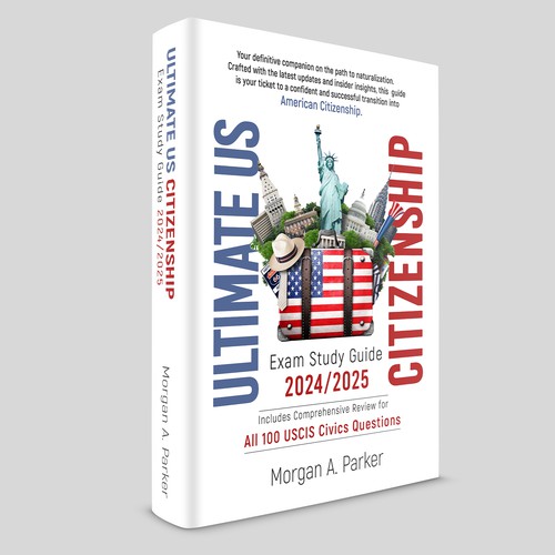 Patriotic and Informative Book Cover for US Citizenship Study Guide