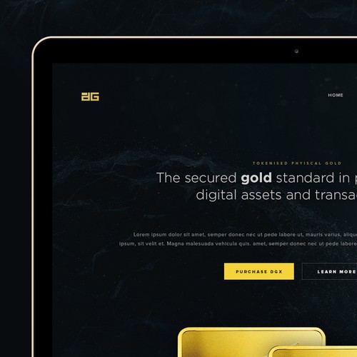 Futuristic, elegant landing page for gold-backed digital assets; DigiX