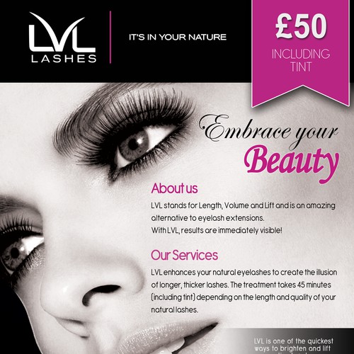 Flyer design for LVL Lashes