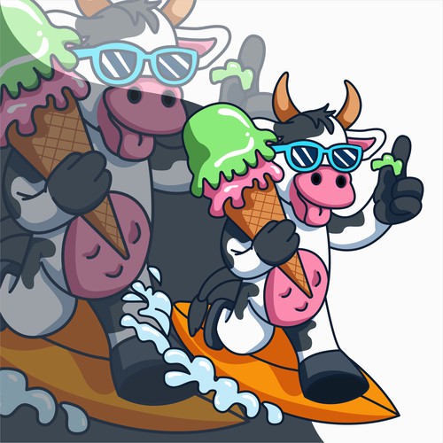 Mascot logo cartoon cow holding ice cream