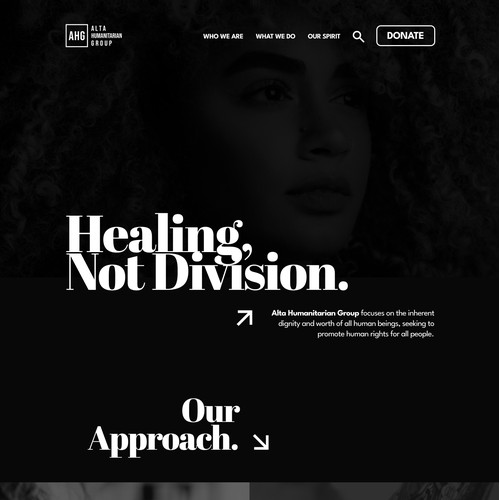 Black and white website design for non-profit organization