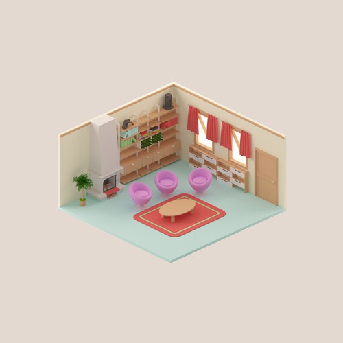 Isometric cartoony feel room design.