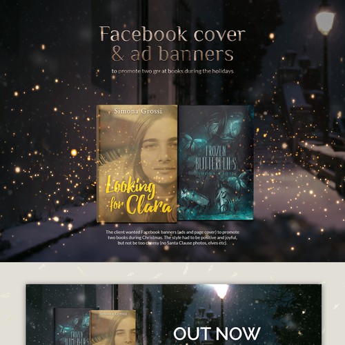 Facebook cover and ad banner for a book release, Christmas themed