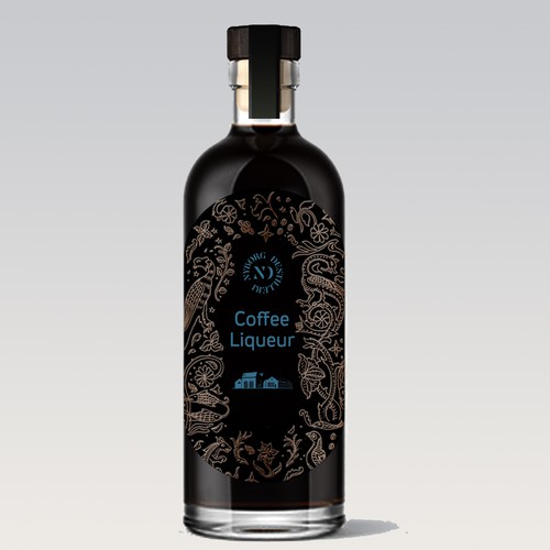 Design Organic Coffee Liqueur bottle – for a top tier craft distillery
