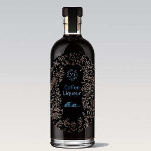 Design and illustration for an Organic Coffee Liqueur bottle – for a top tier craft distillery