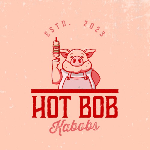 Vintage pig mascot logo for a Kebab place