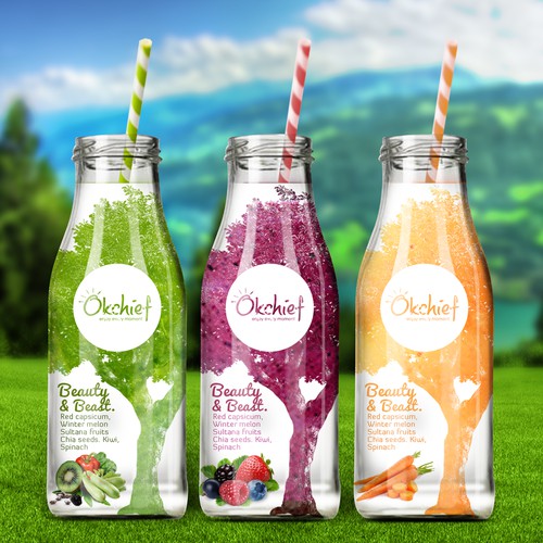 Create a winning label for a new startup's veggie smoothie, fun guaranteed!