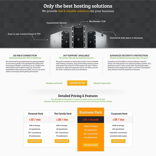 Dedicated hosting only landing page