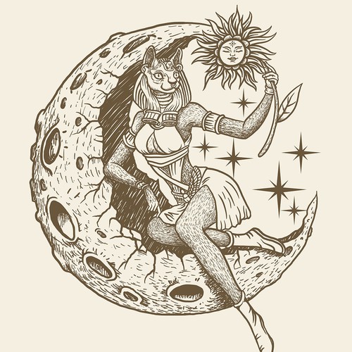 Hand-Drawn Cat Illustration Astrology Theme