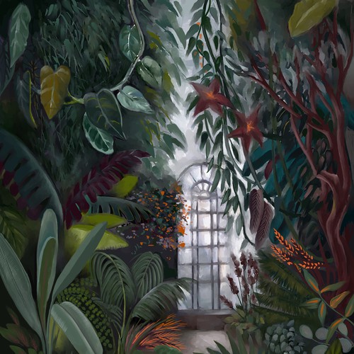 Illustration for plant lovers. modern. exploding with plant life.