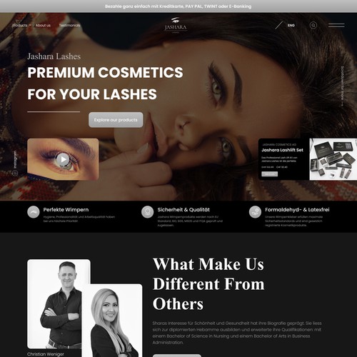 Landing page design for modern lashes