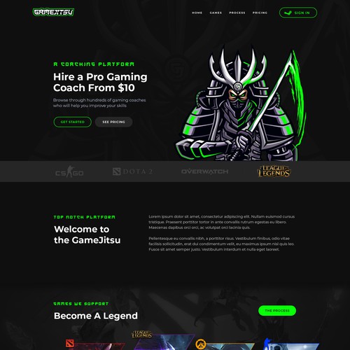 Landing Page Design for Gaming Platform