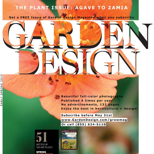 Create a classic-looking full page print ad for Garden Design