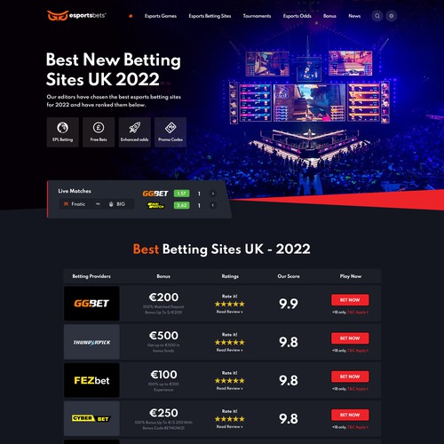 Design a new Esports betting comparison website