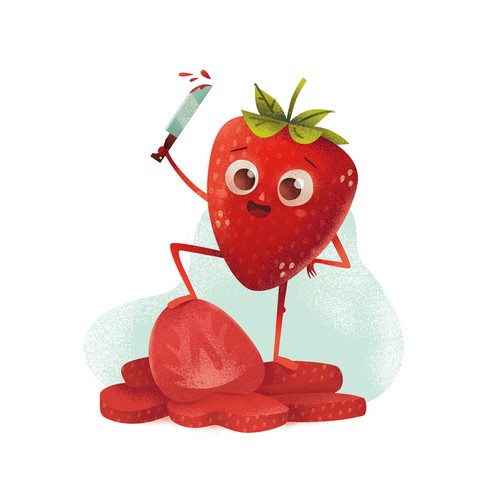 Illustration for a label of freeze-dried strawberries