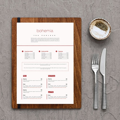 Minimalist menu design for a cafe