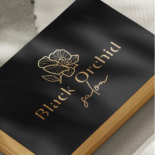 An elegant black orchid logo design for a hair salon