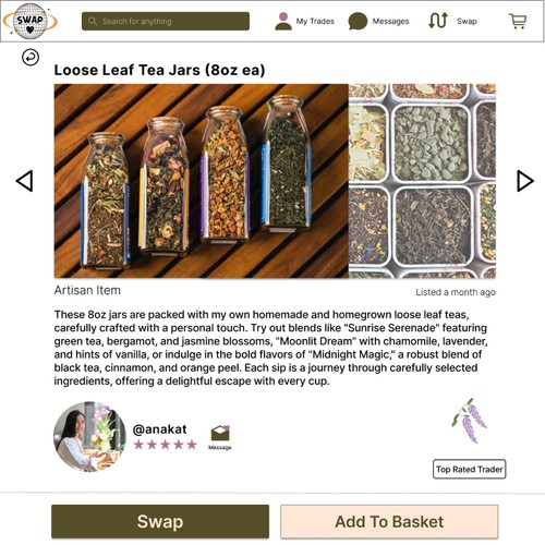 Swap - A Trading App listing page