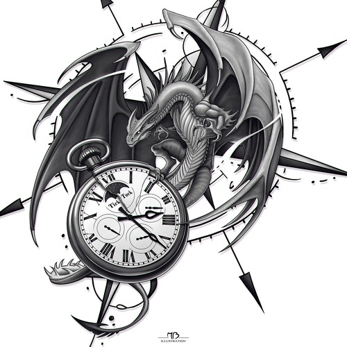 Dragon Clock Tattoo