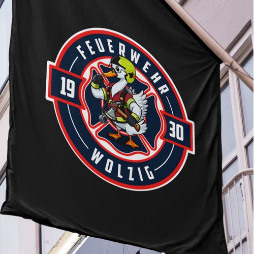 Firefighter Logo with Swan Mascot in Gear