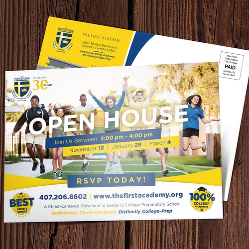 Open House Postcard for The First academy